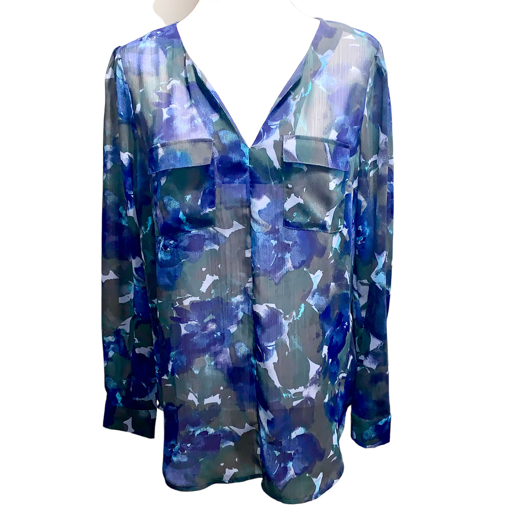 Mossimo Long Sleeve Sheer Blouse Blue Size Medium EUC